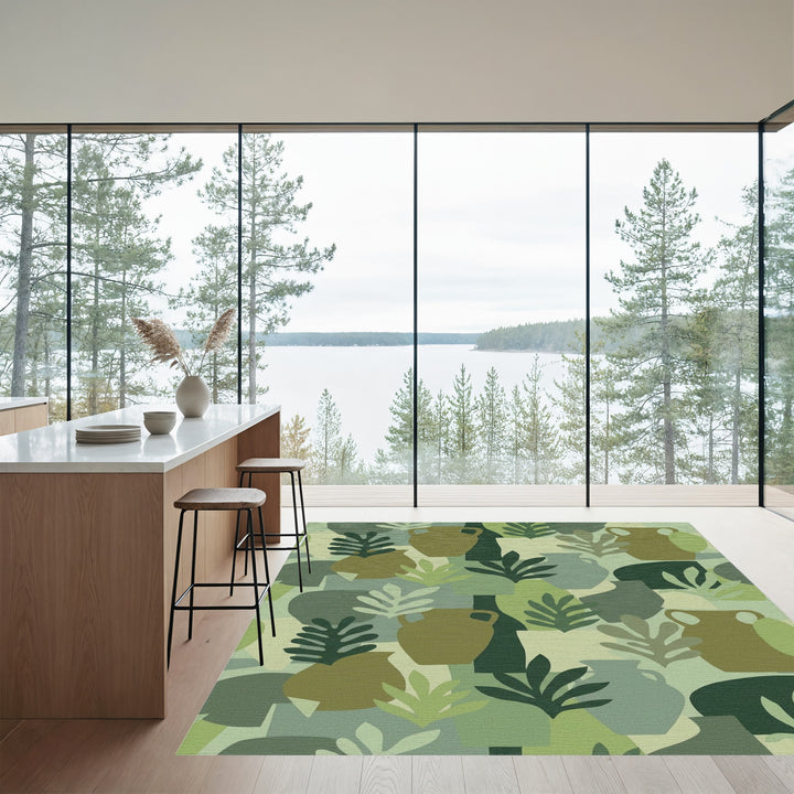 Olive Ceramic Nature Collage Rug