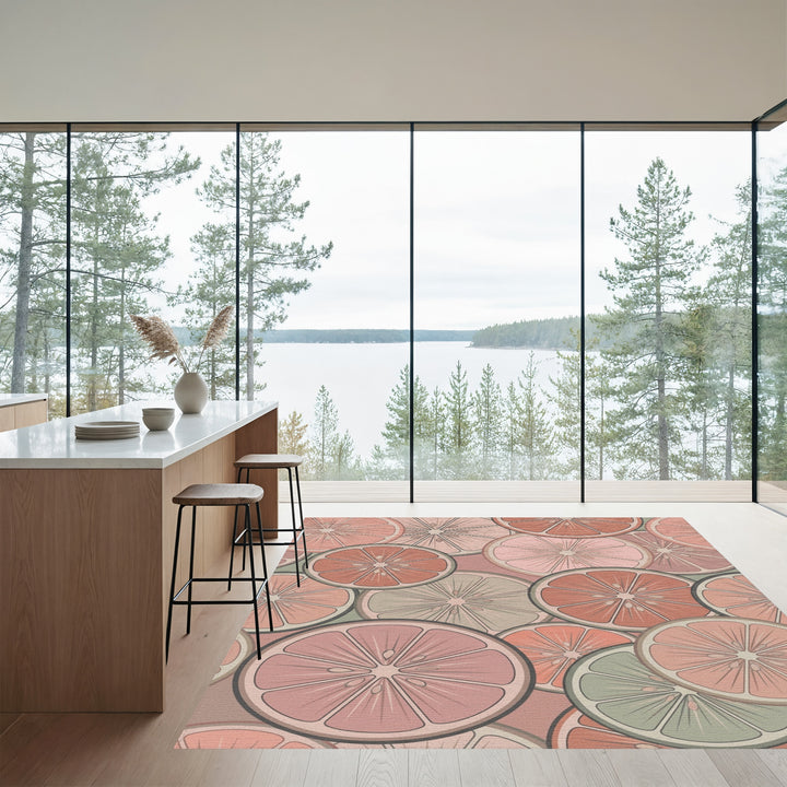 Rosy Citrus Slice Collage Rug