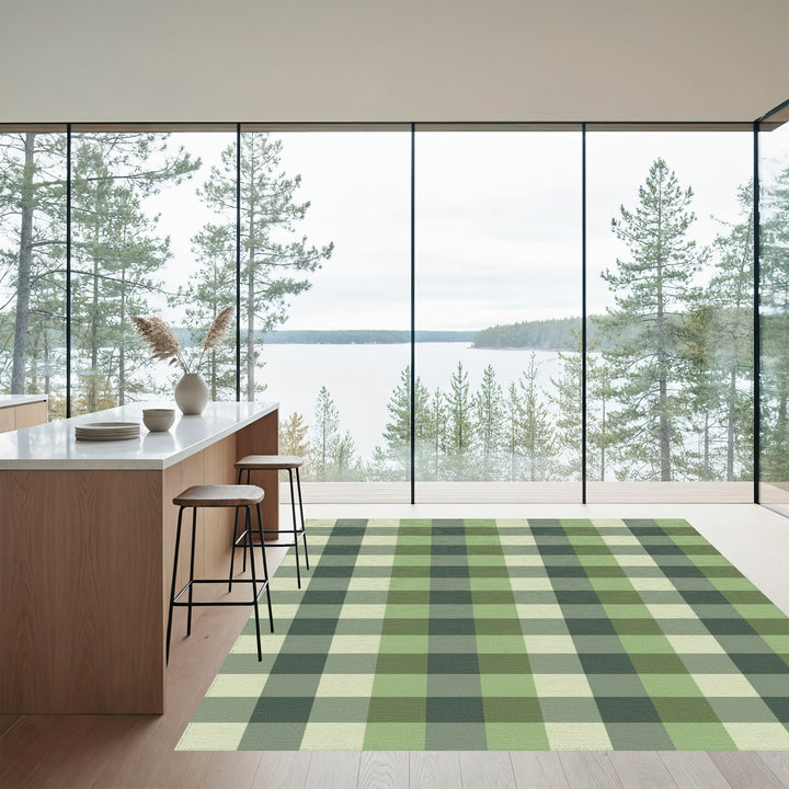 Earthy Sage Green Plaid Check Rug