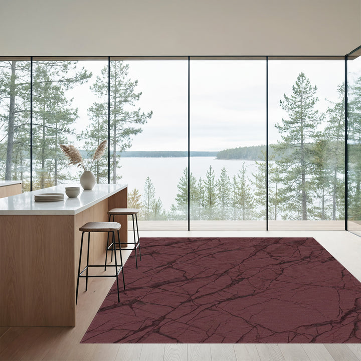 Deep Red Veined Stone Texture Rug
