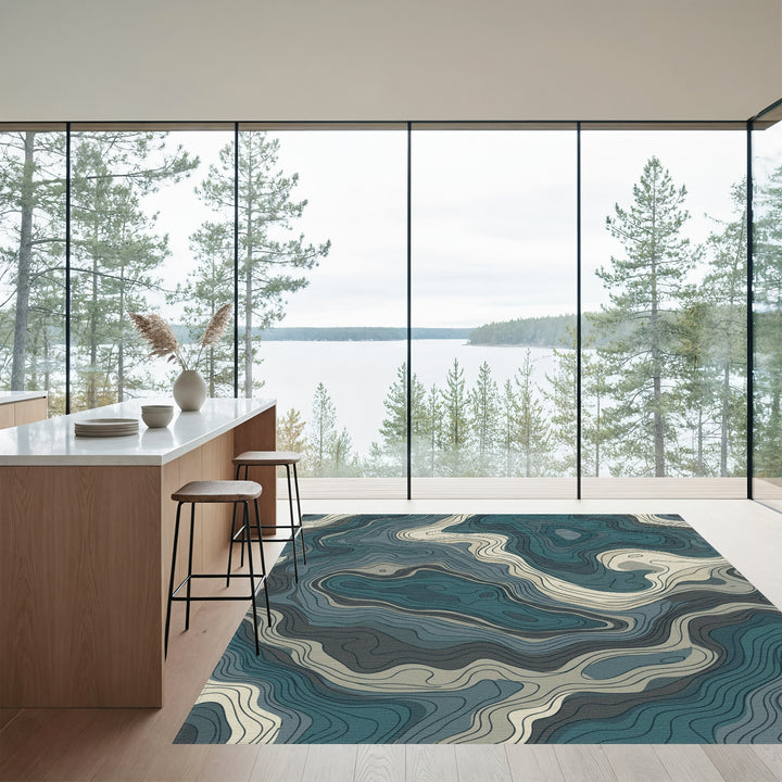 Teal Beige Contour Landscape Rug
