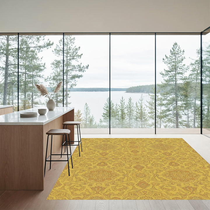 Golden Marigold Damask Medallion Rug