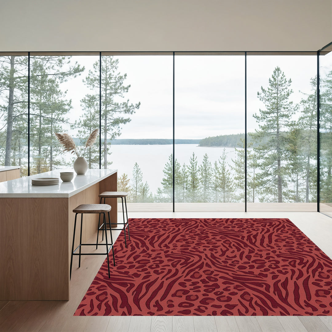 Crimson Leopard Zebra Mix Rug