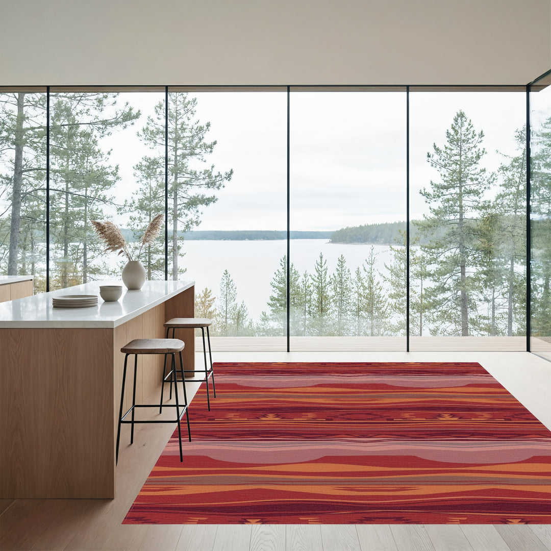 Earthy Red Horizontal Stripe Terracotta Rug