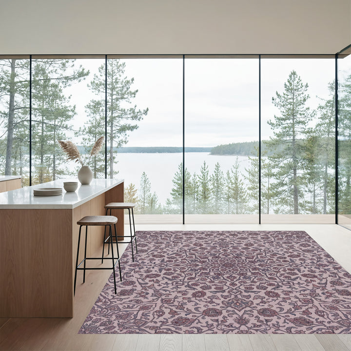 Mauve Floral Intricate Mandala Rug