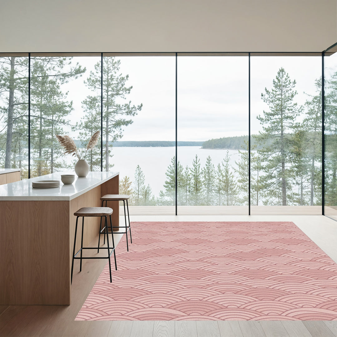 Serene Rose Geometric Waves Rug