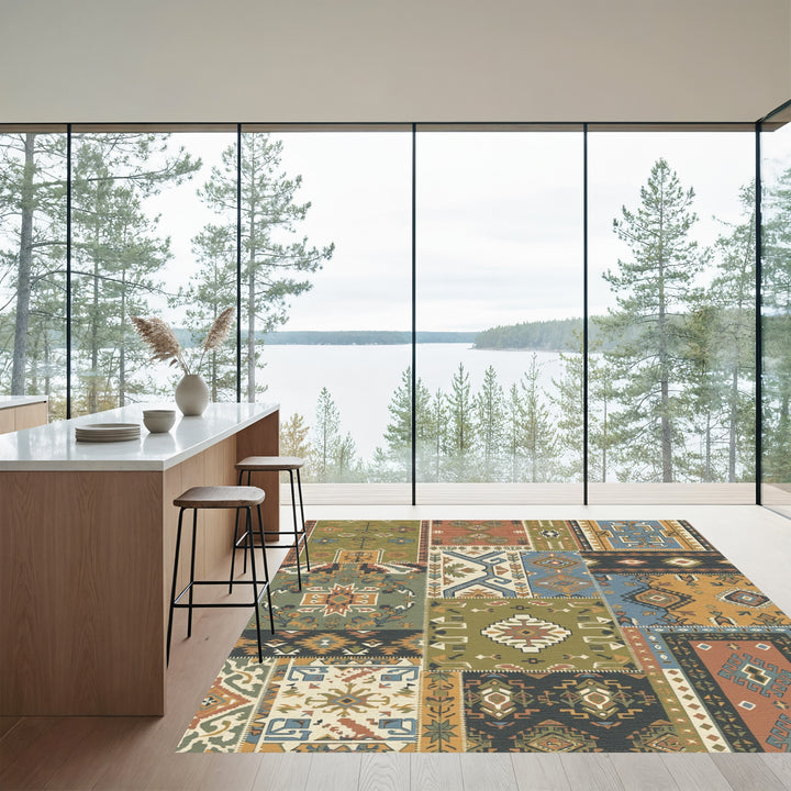 Patchwork Earth Tones Geometric Medallion Rug