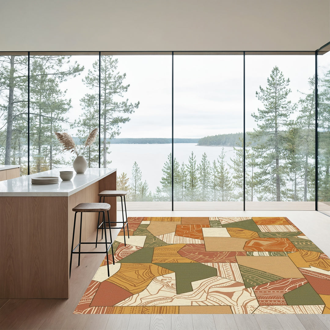 Earthy Tone Abstract Patchwork Collage Rug