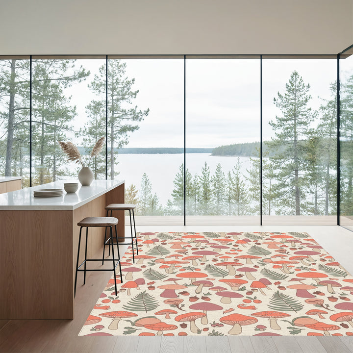 Retro Woodland Mushroom Fern Squirrels Rug