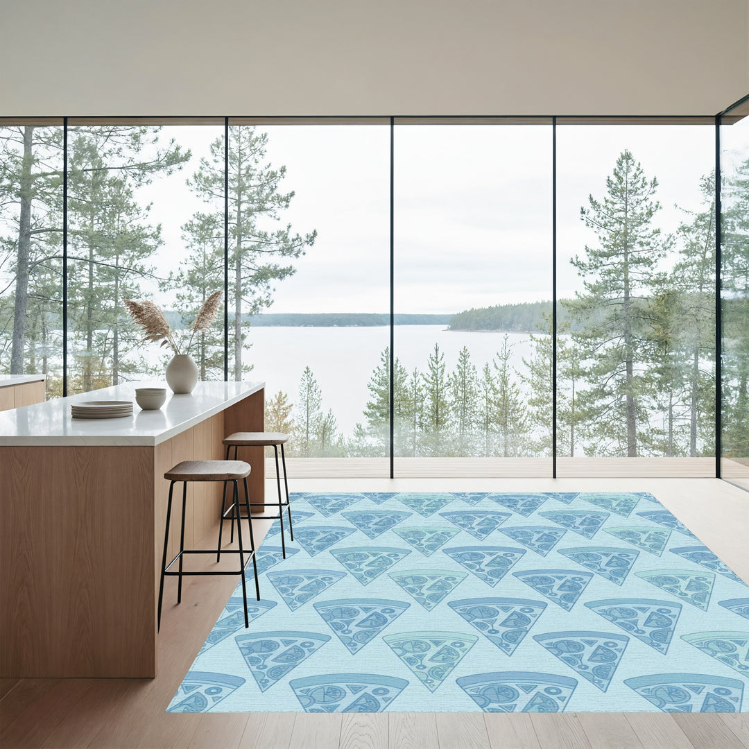 Cool Blue Pizza Slices Repeating Pattern Rug