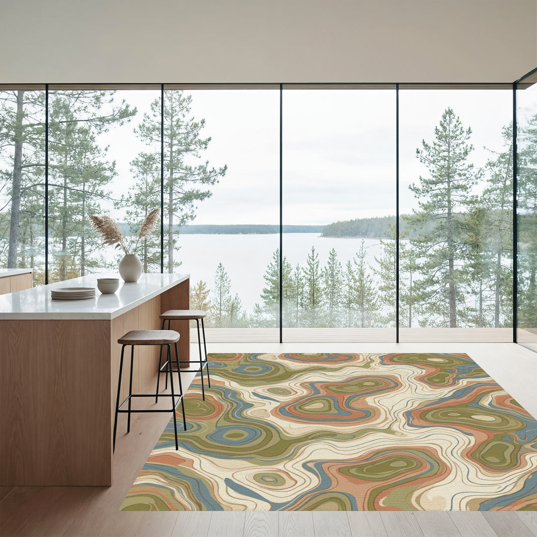Earthy Contour Topographic Abstract Rug