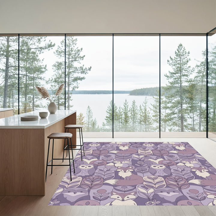 Whimsical Foxes and Owls Forest Rug