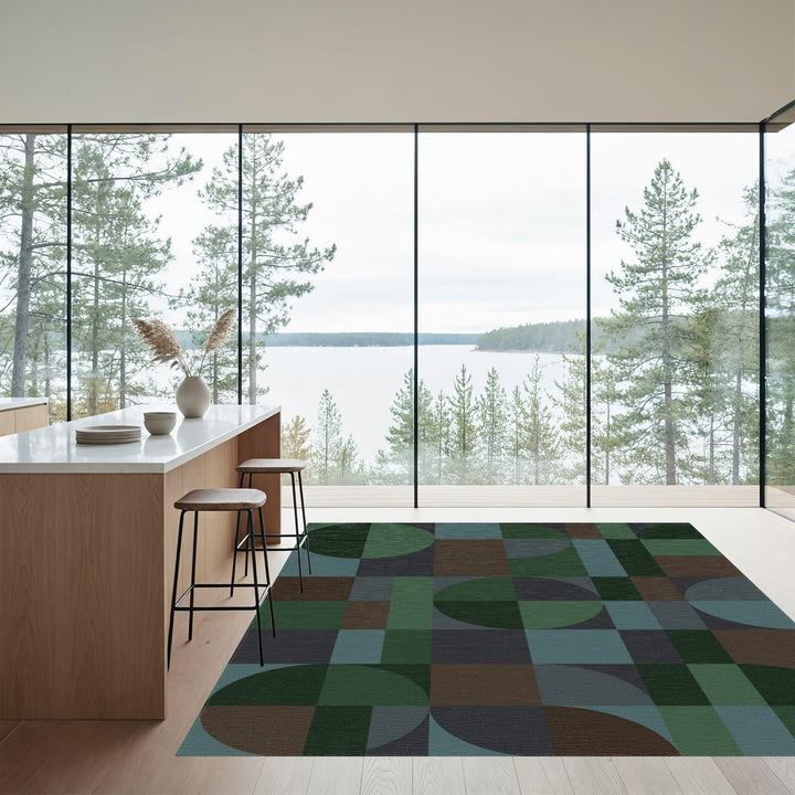 Earthy Geometric Circles and Squares Rug