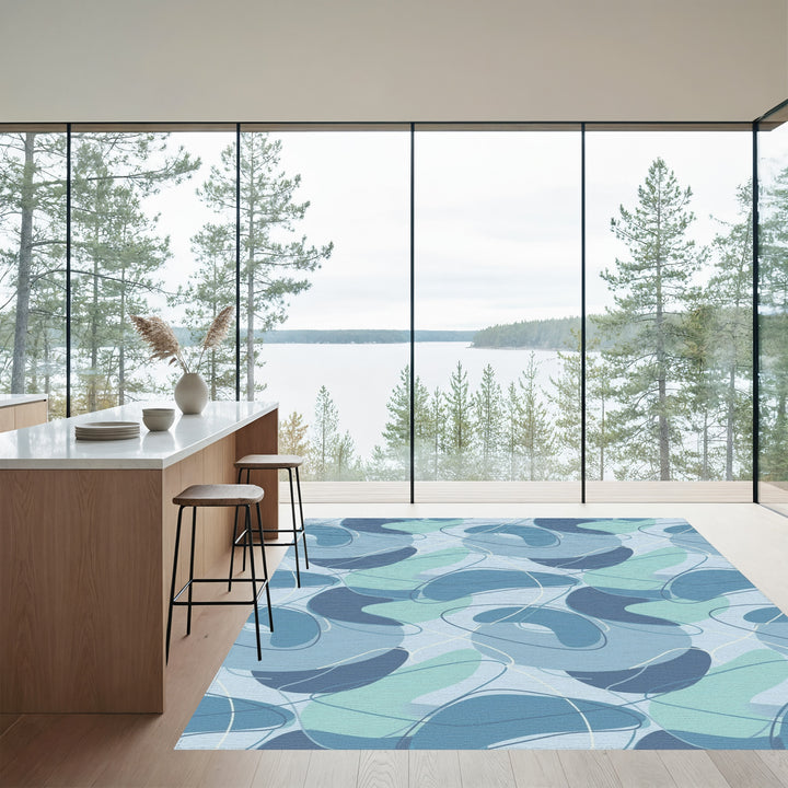 Aqua Blue Abstract Blobs Swirls Rug