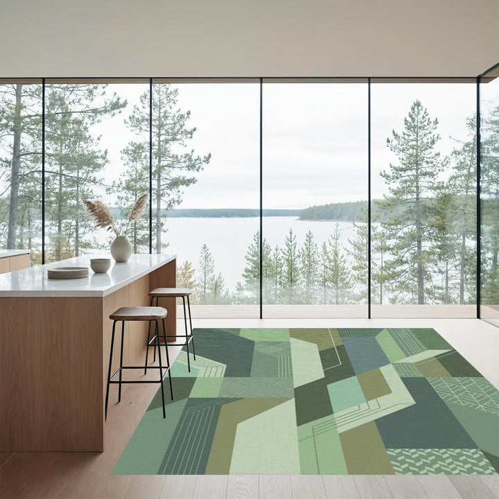 Forest Green Geometric Architectural Elements Rug