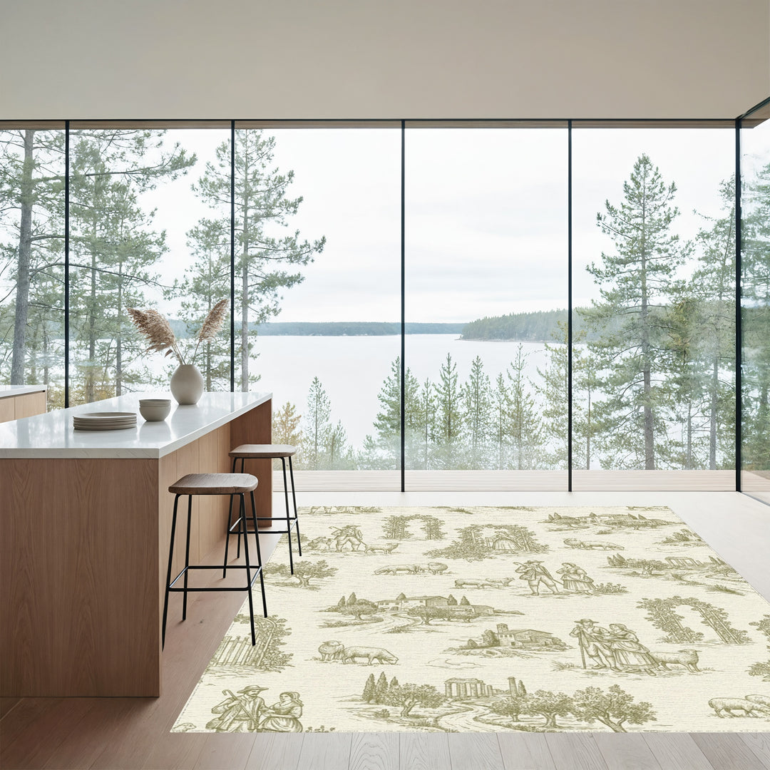 Pastoral Countryside Sheep Sketch Rug