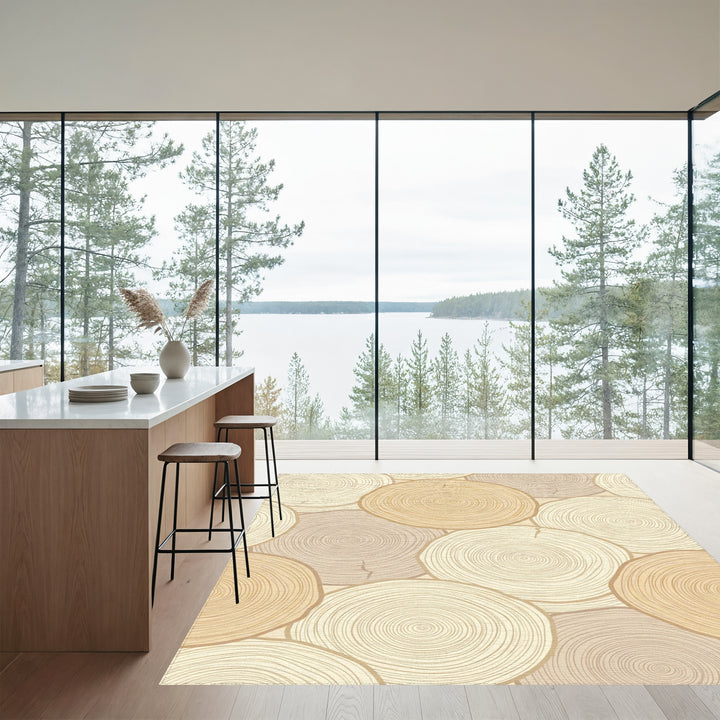 Neutral Wood Slice Rings Rug