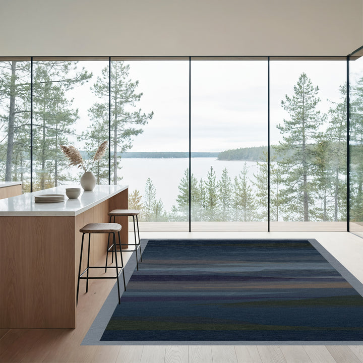 Midnight Blue Abstract Horizon Stripes Rug