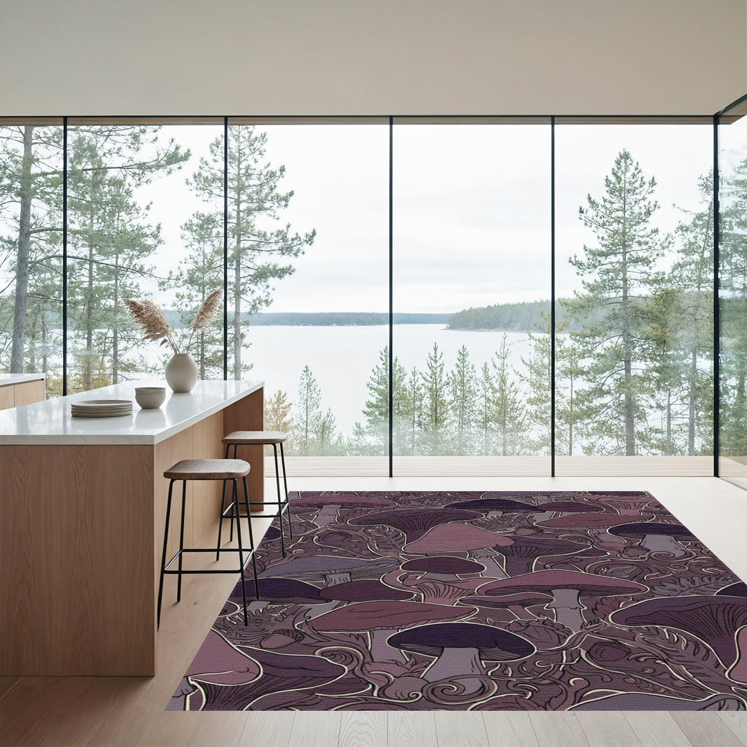Muted Plum Mushroom Forest Silhouette Rug