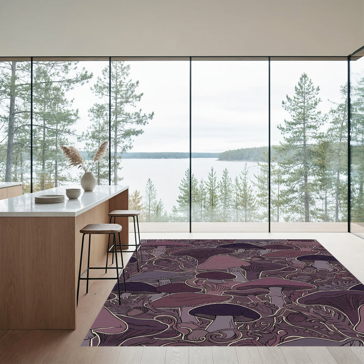 Muted Plum Mushroom Forest Silhouette Rug