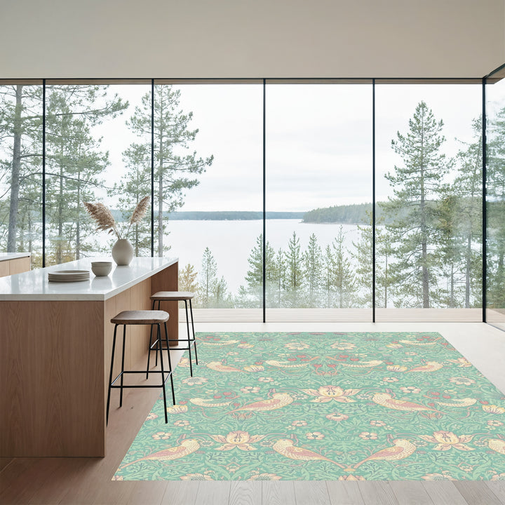 Pastel Birds Strawberry Garden Rug