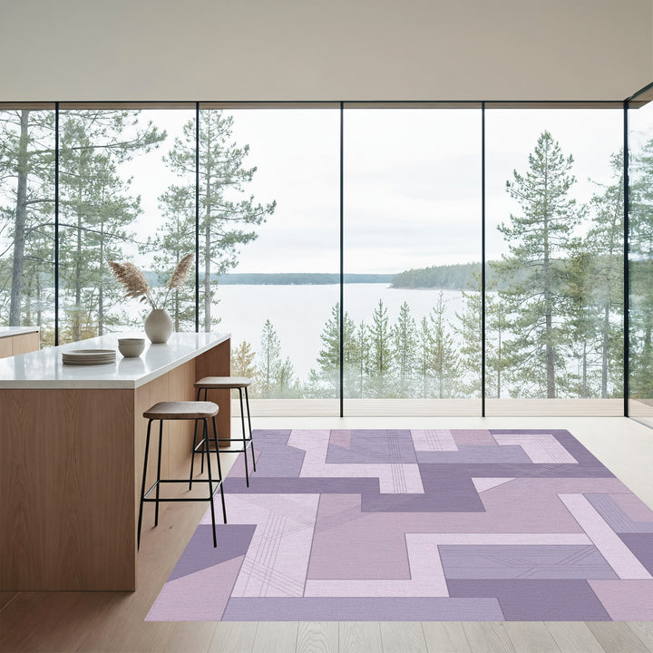 Pastel Lavender Geometric Abstract Layers Rug