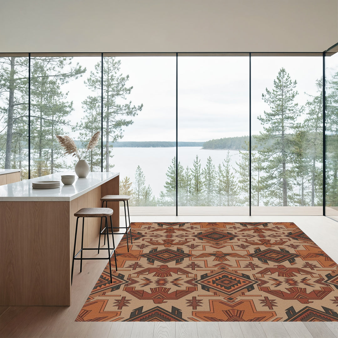 Earthy Tones Thunderbird Geometric Rug