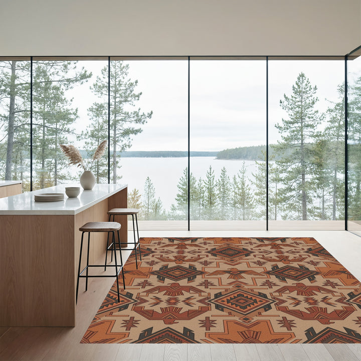 Earthy Tones Thunderbird Geometric Rug