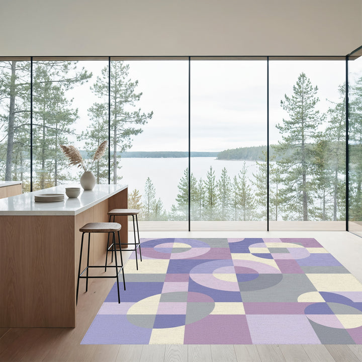 Soft Lavender Geometric Circles Squares Rug