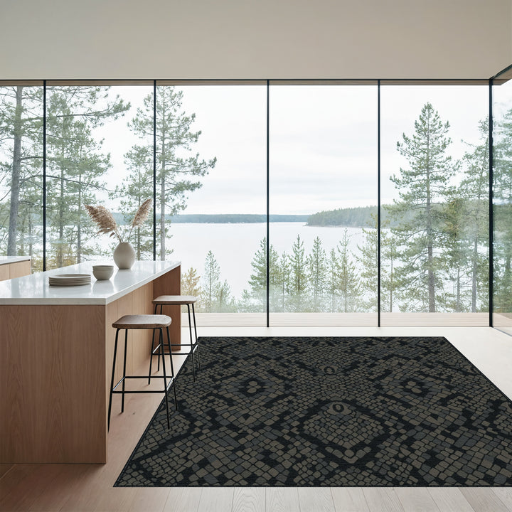Dark Gray Snakeskin Scales Rug