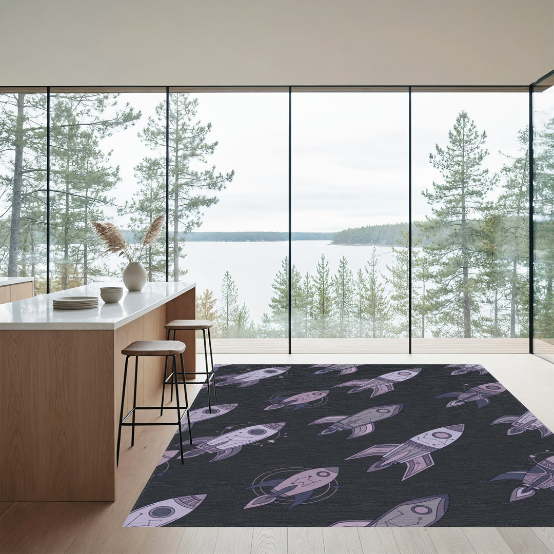 Lavender Space Rockets Constellation Scatter Rug