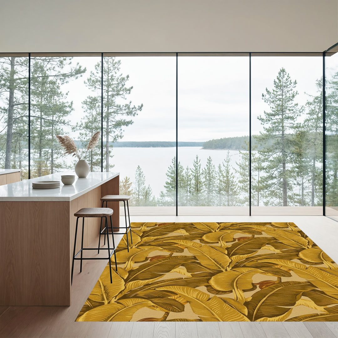 Golden Banana Leaf Tropical Jungle Rug