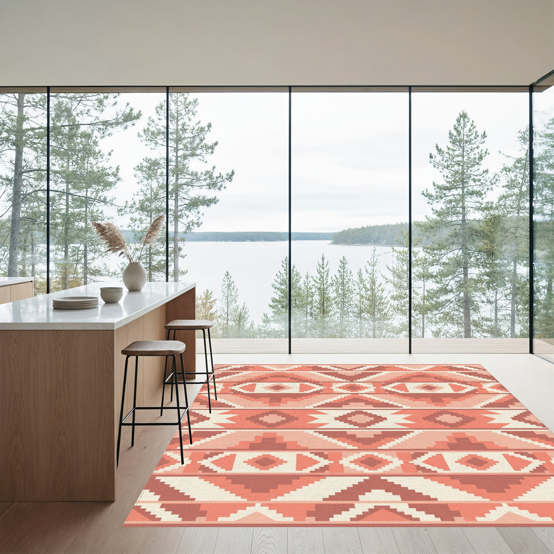 Geometric Coral Diamond Staircase Rug