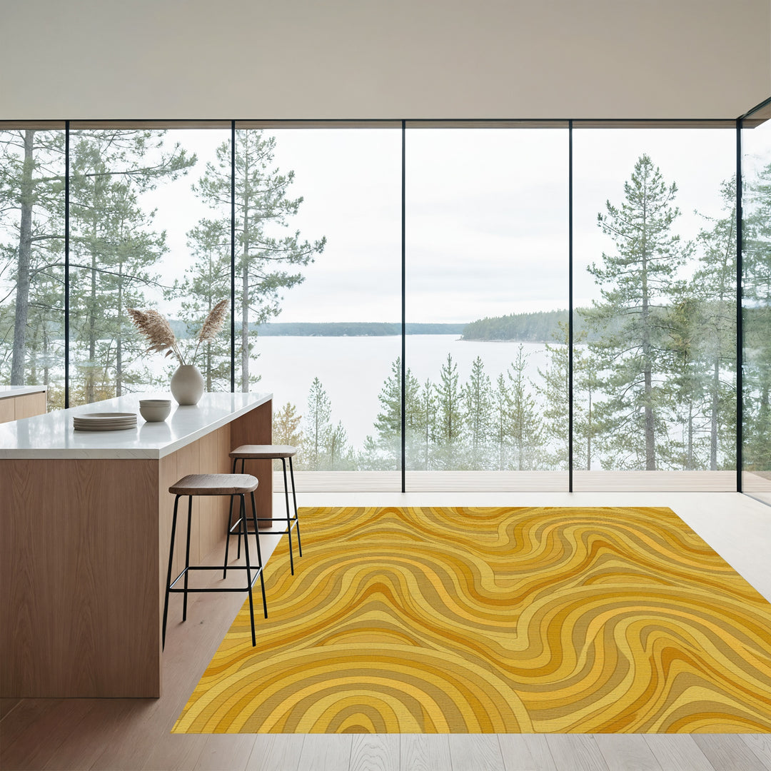 Golden Earthy Abstract Wave Rug