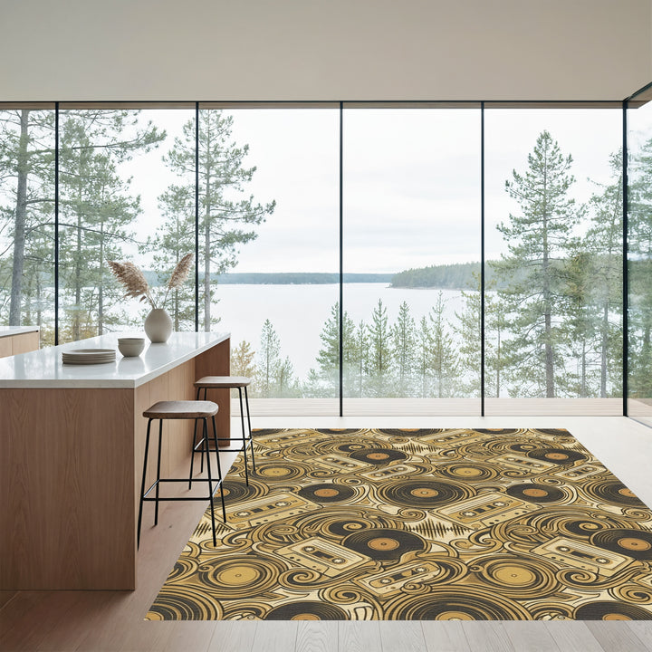 Golden Cassette Tape Vinyl Waves Rug