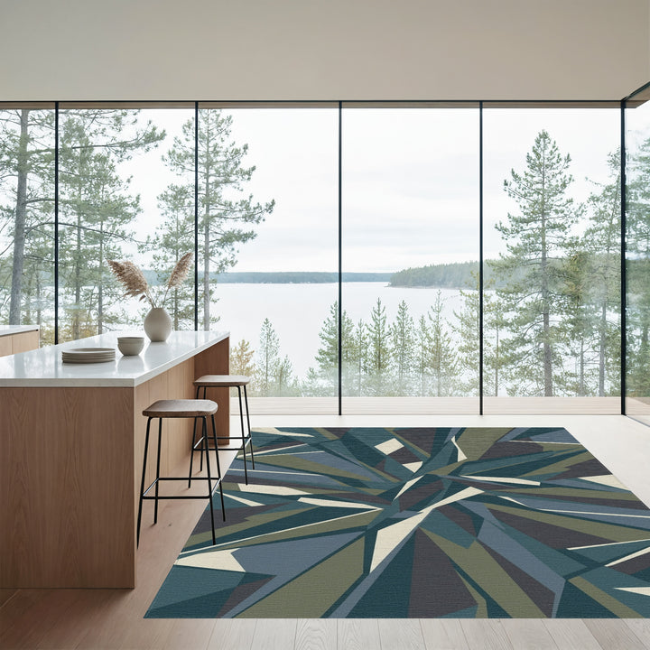 Abstract Forest Green Geometric Shatter Rug