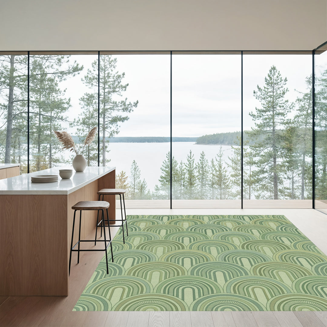 Emerald Green Art Deco Arches Rug