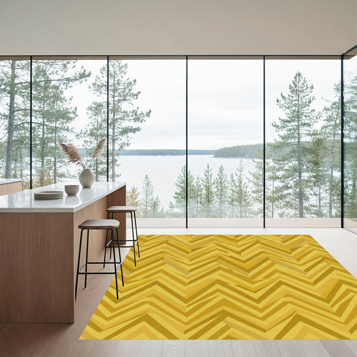 Golden Mustard Chevron Stripes Rug