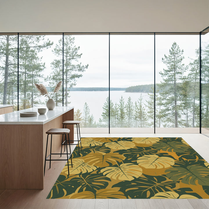 Earthy Monstera Tropical Foliage Rug