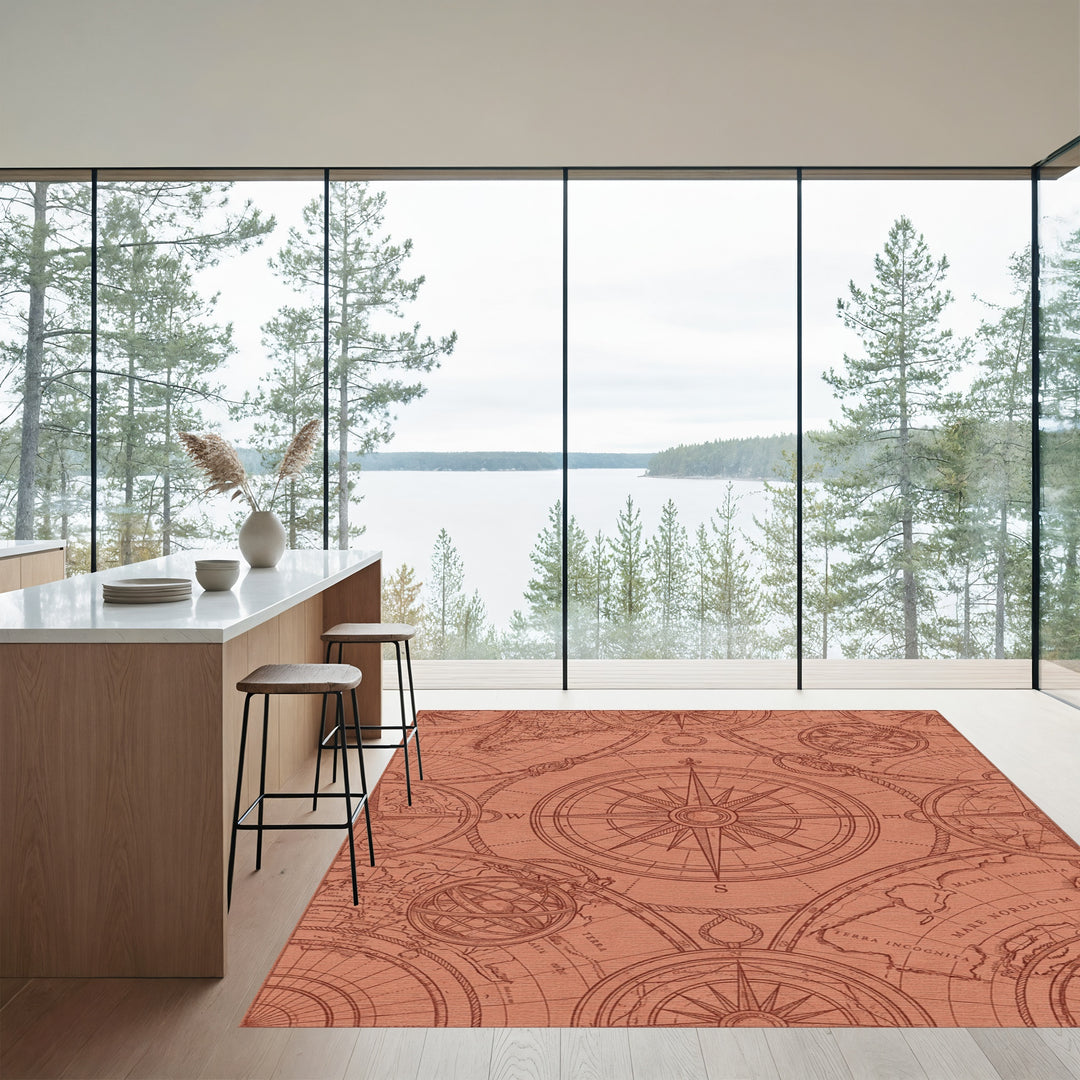 Antique Copper Cartography Compass Rose Rug