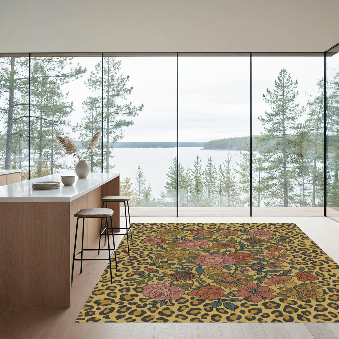 Vintage Floral Leopard Border Rug