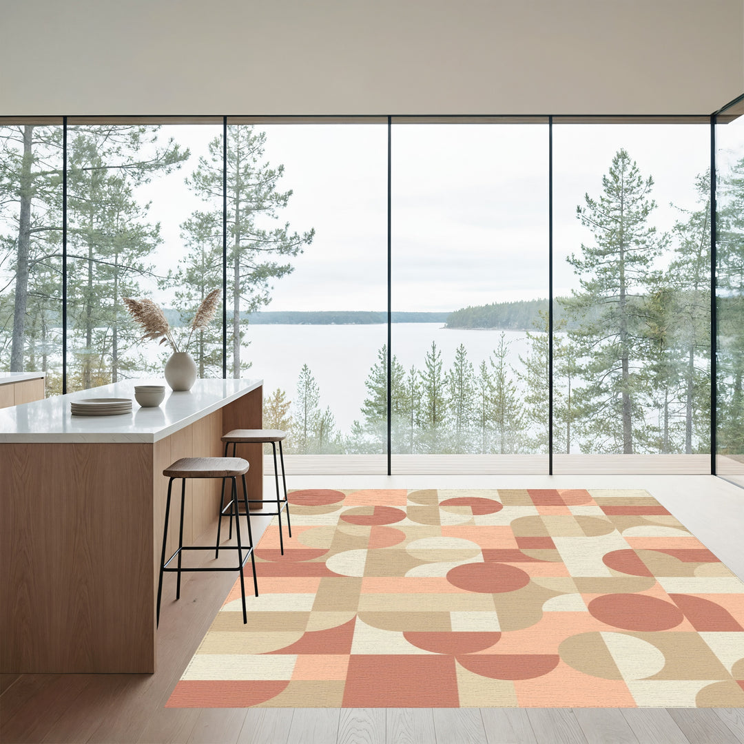 Geometric Terracotta Arch and Circle Rug