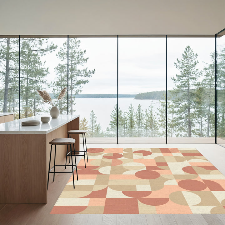 Geometric Terracotta Arch and Circle Rug