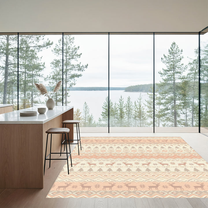 Warm Peach Reindeer Geometric Stripe Rug