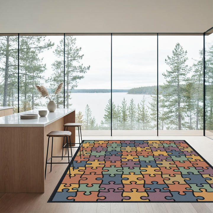 Colorful Puzzle Pieces Square Rug