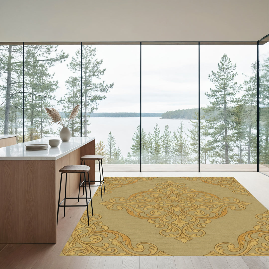 Golden Baroque Scrollwork Rug