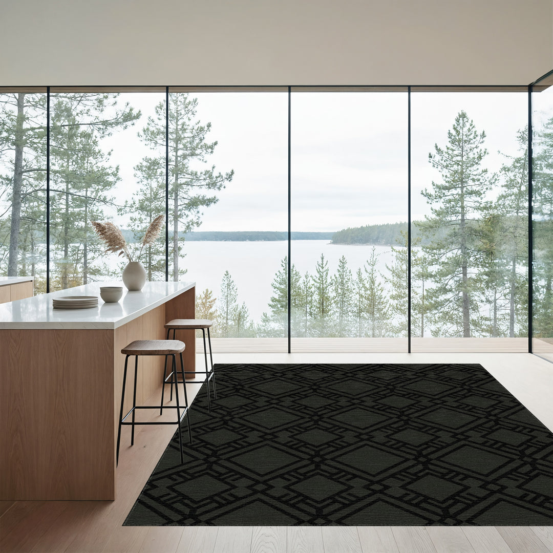 Dark Gray Geometric Diamond Art Deco Rug