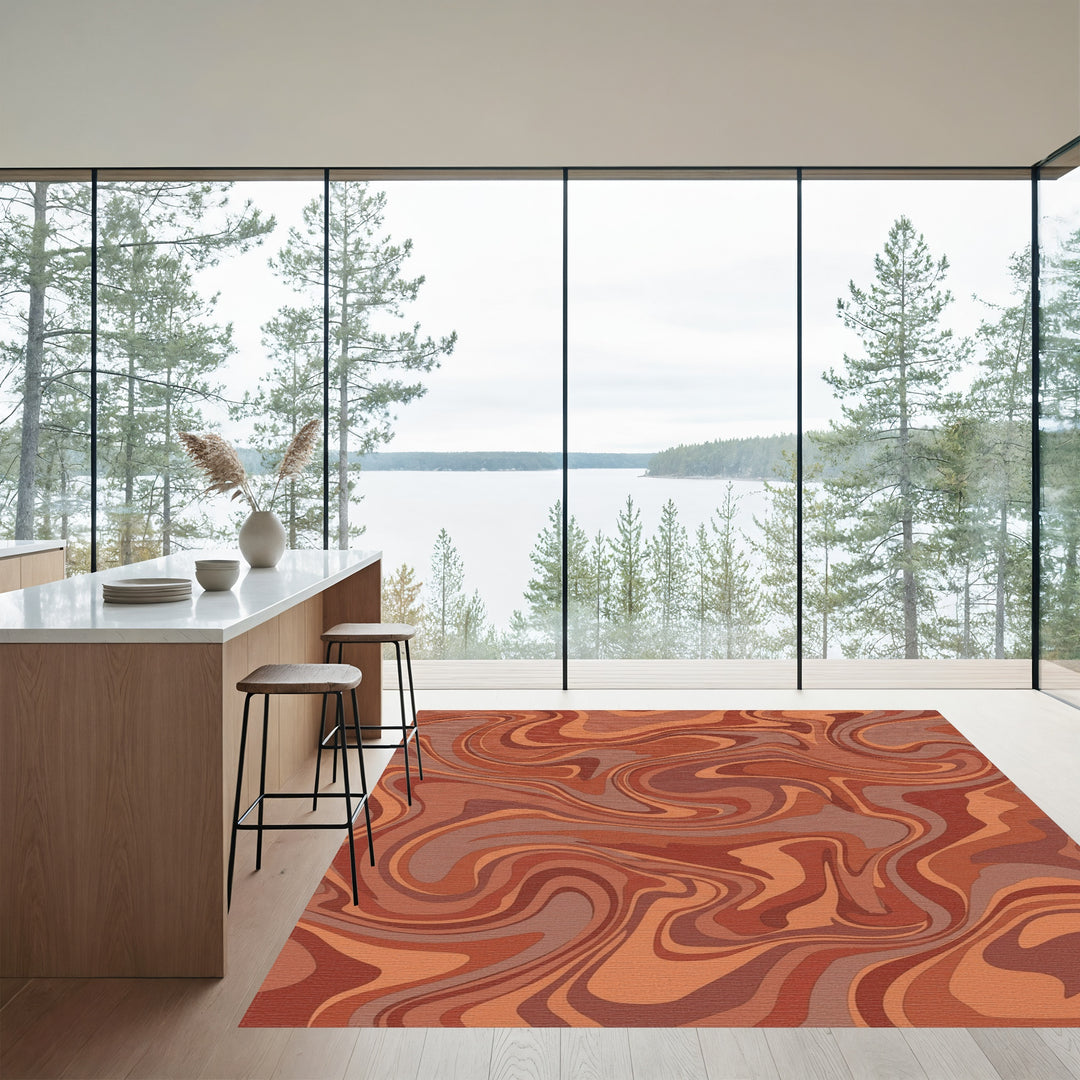 Earthy Orange Swirl Marble Rug