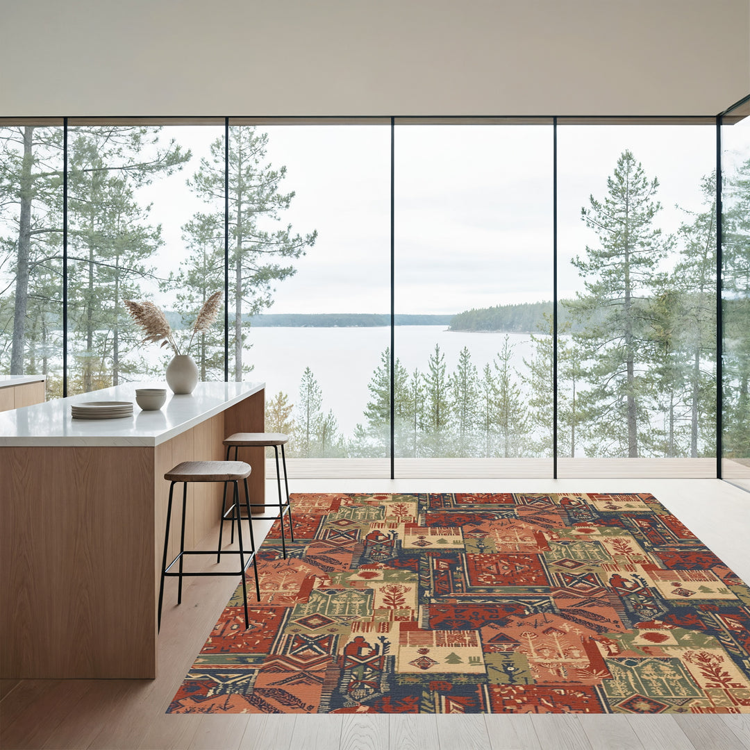 Terracotta Navy Earthy Patchwork Medallion Rug