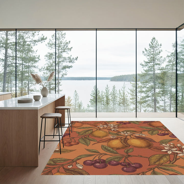 Warm Citrus Cherry Blossom Branch Rug